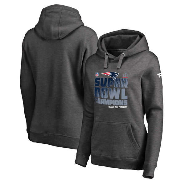 New England Patriots Pro Line by Fanatics Branded Women's Super Bowl LI Champions Trophy Collection Locker Room Pullover Hoodie - Charcoal